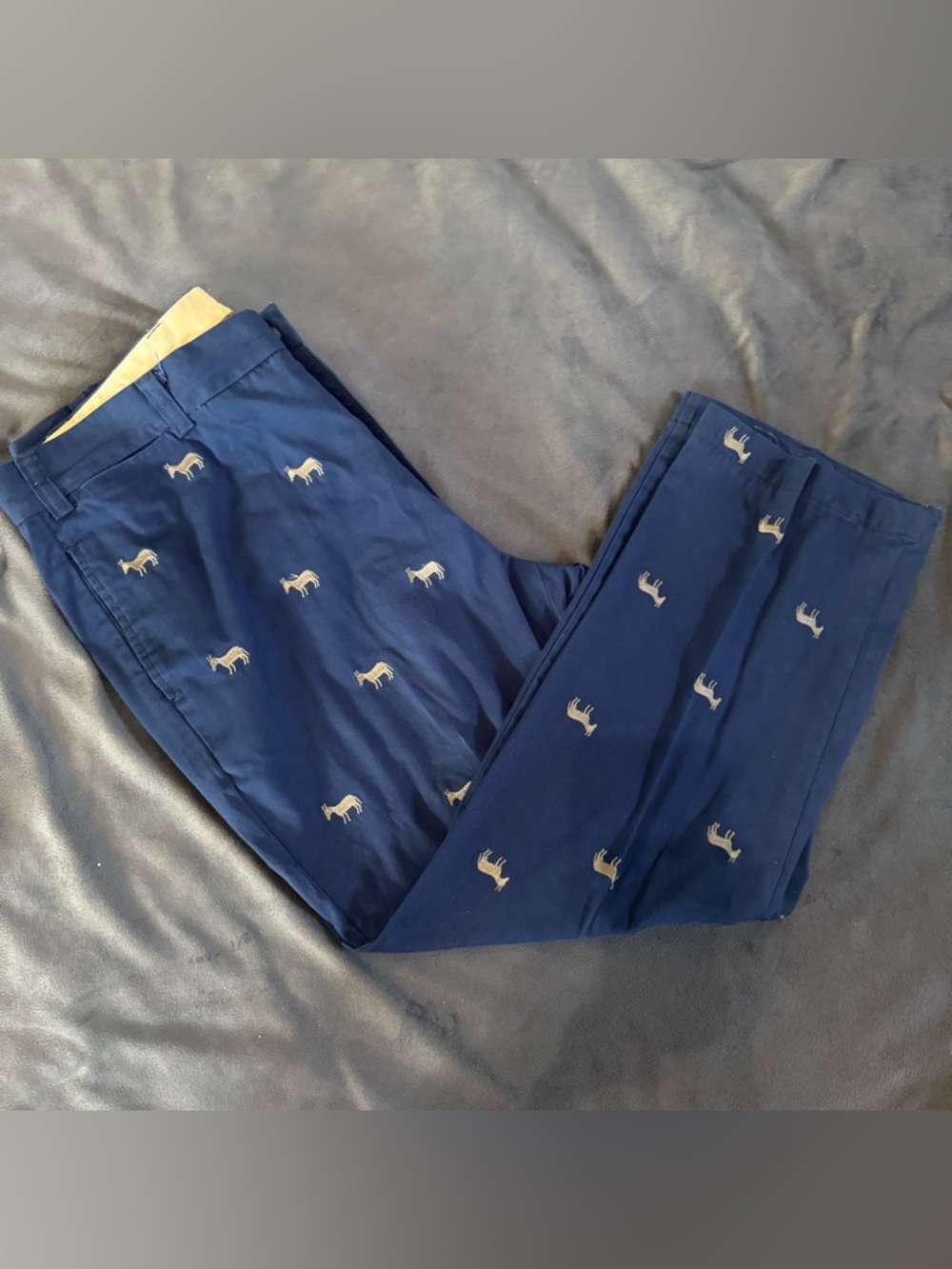 Orvis Navy Chino Pants with gray donkey Embroidery